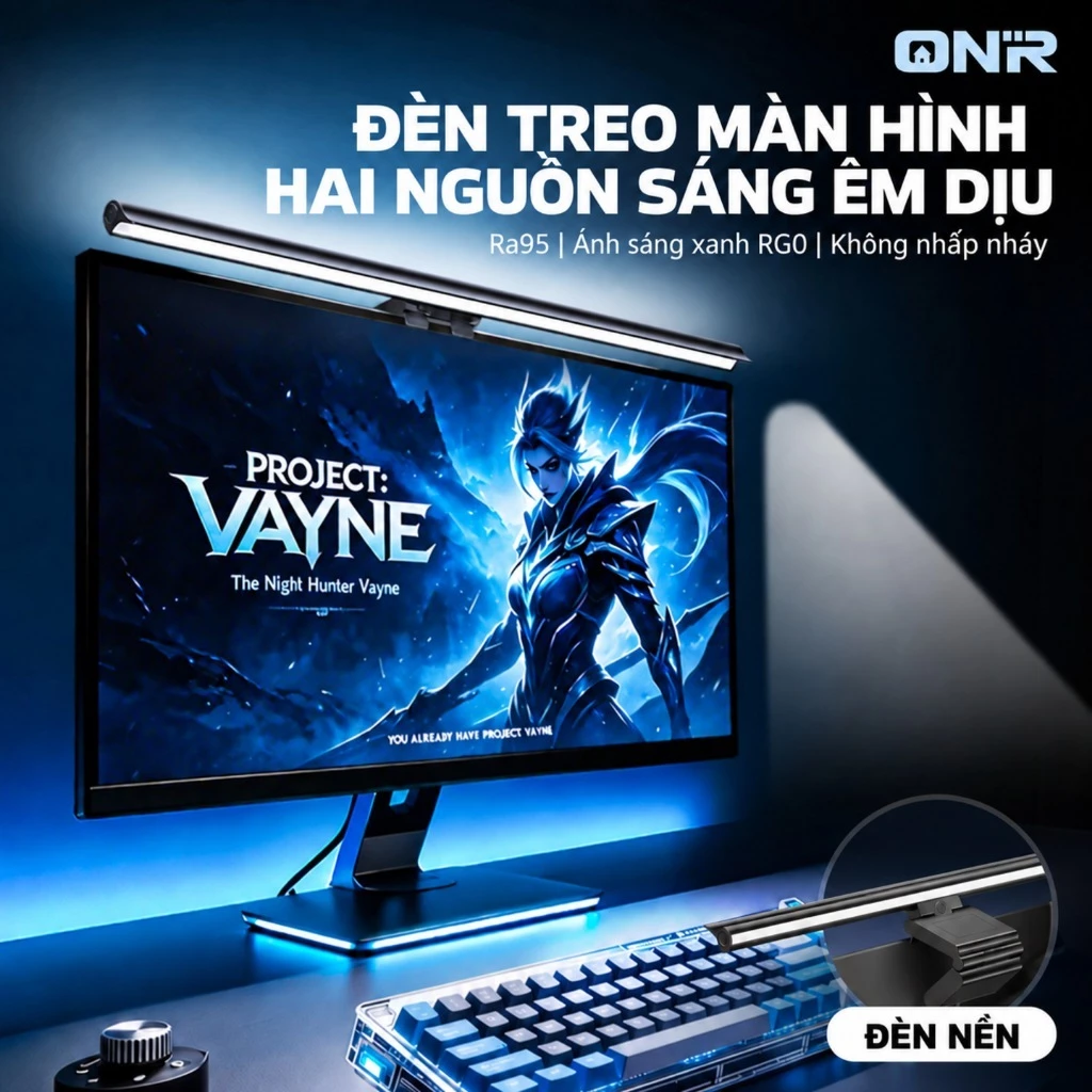 Đèn Treo Màn Hình Máy Tính ONR USB, Tùy Chọn 3 Màu Hoặc RGB, Chỉnh Độ Sáng, Gọn Bàn Làm Việc