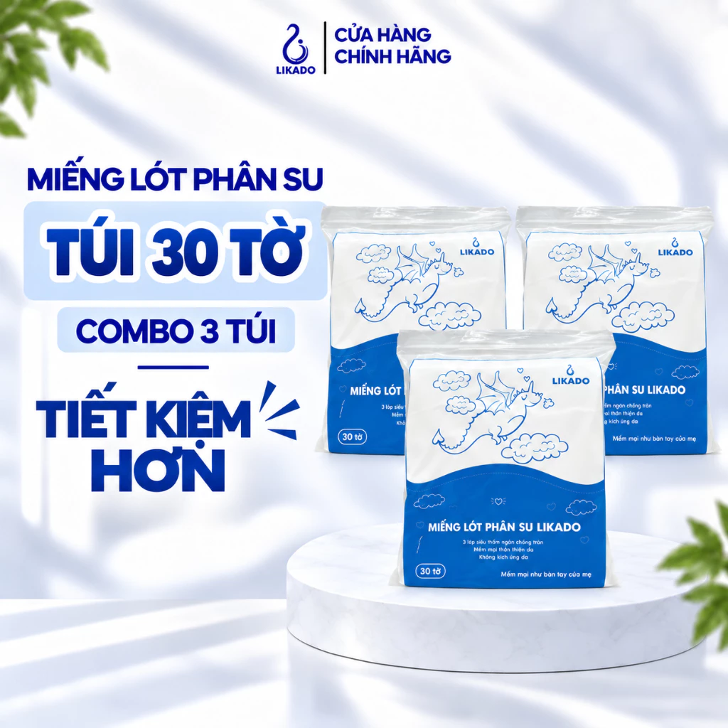 Miếng lót phân su cho bé likado dùng lót phân su cho trẻ sơ sinh túi 30 miếng (Combo 3 gói)