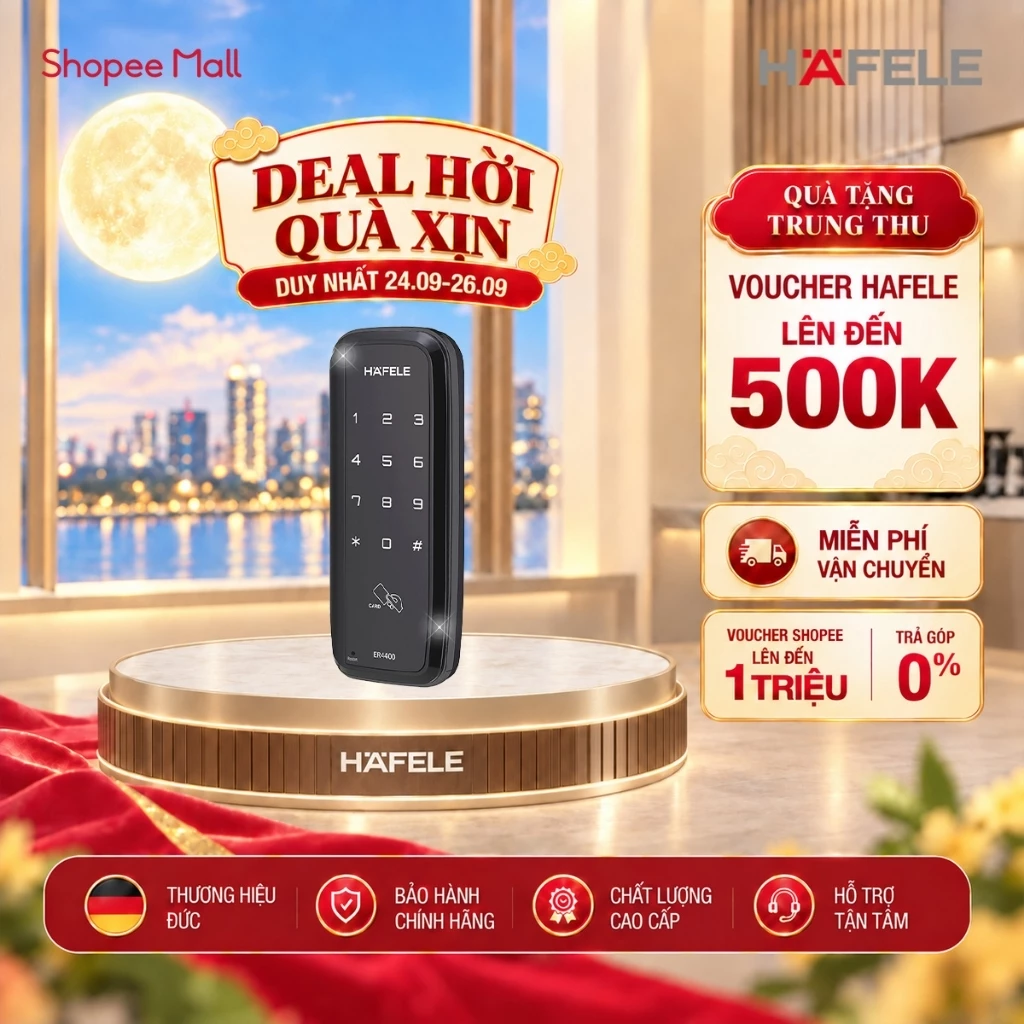 [Miễn phí lắp đặt] Khóa điện tử HAFELE có điều khiển từ xa ER4400-TCR 912.05.701 Xuất xứ Hàn Quốc