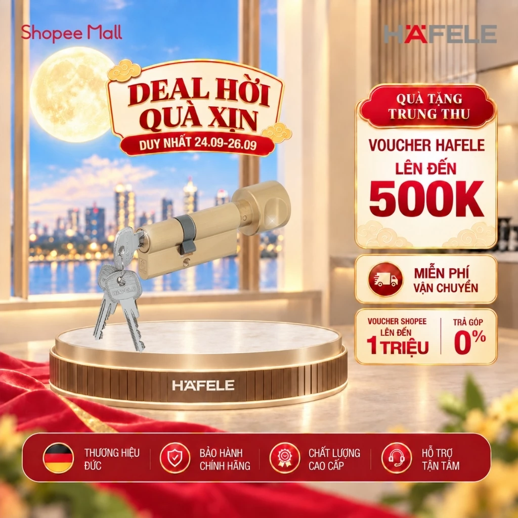 Ruột Khóa Hafele 1 Đầu Chìa, 1 Đầu Vặn 65mm/ 71mm