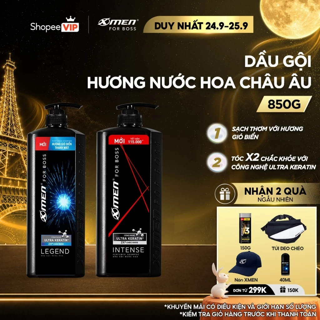 [SVIP] Dầu gội Nam XMen for Boss 850g Intense/Legend, Hương Nước Hoa Châu Âu Sang Trọng Lịch Lãm