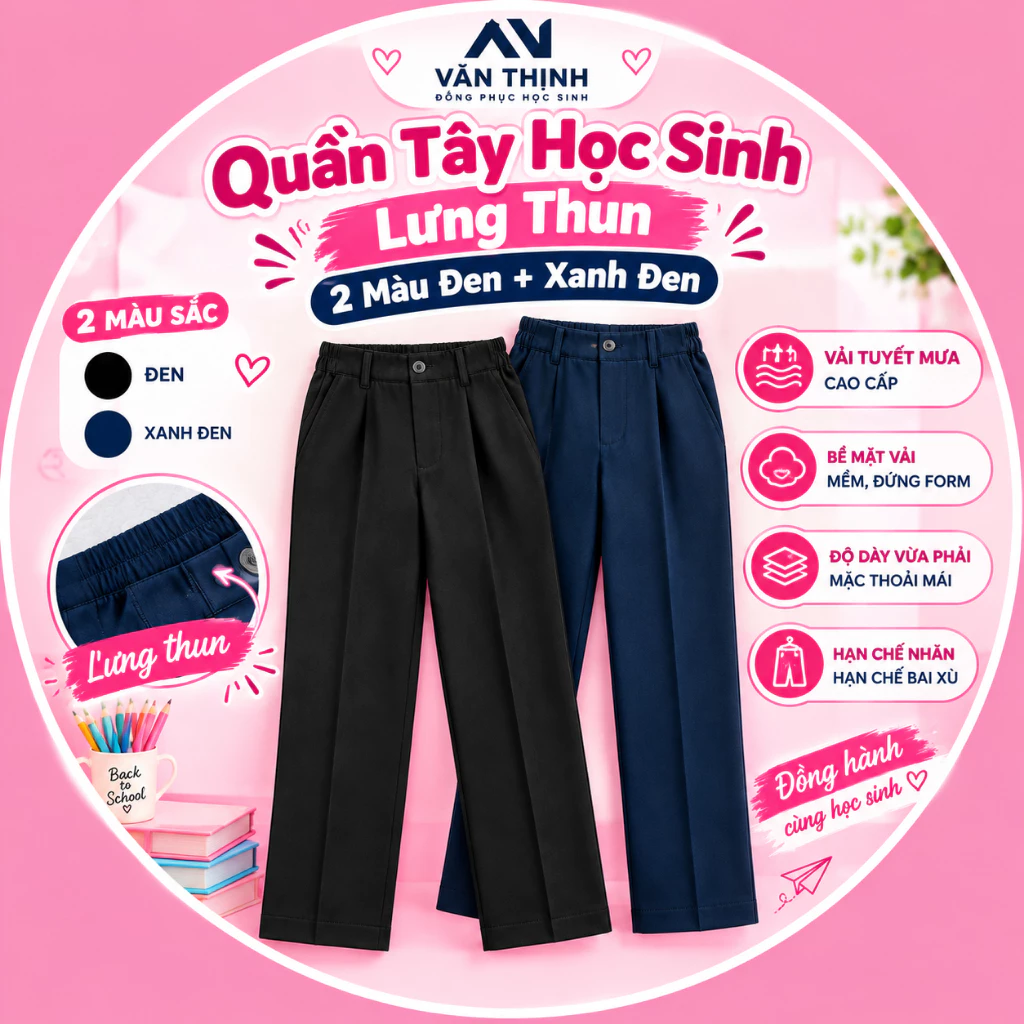 Quần Đồng Phục Học Sinh Nam Nữ Màu Đen Xanh Đen – Quần Tây Chuẩn Form, Mặc Đi Học, Đi Làm 2 Màu Đen+ Xanh Đen