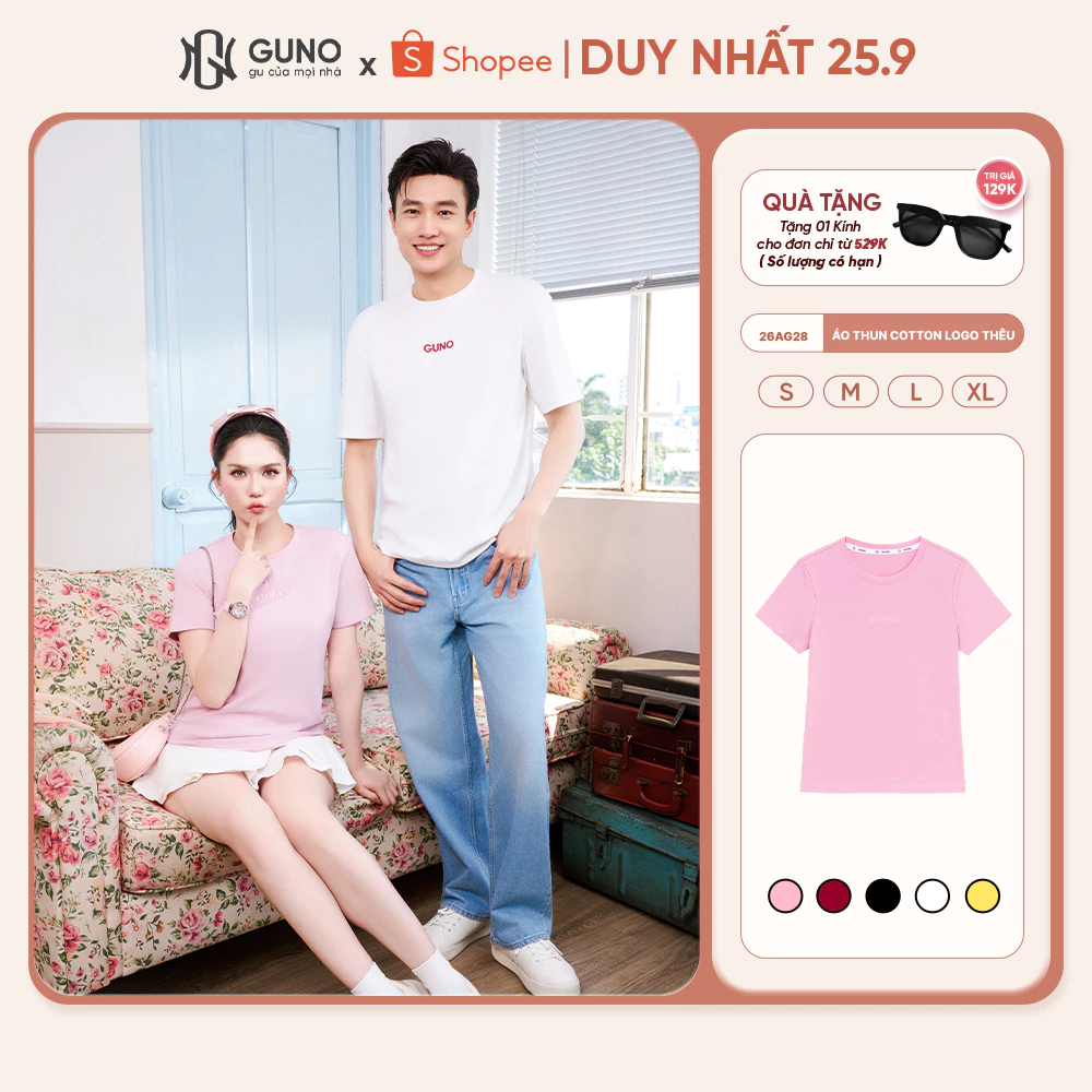 Áo Thun Nam Nữ GUNO Cao Cấp Cotton Co Giãn Mềm Mát Thoáng Khí Logo Thêu Form Vừa SP5 26AG28/AB38