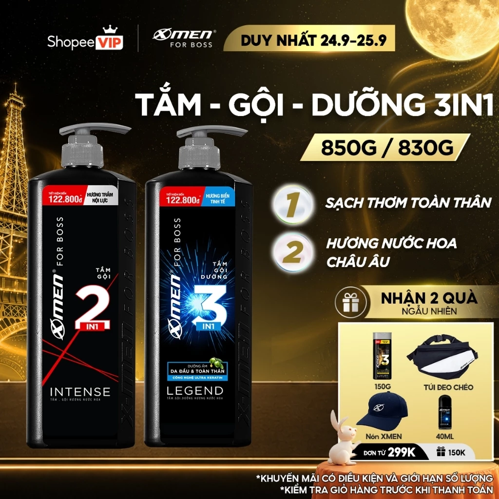 [SVIP] Tắm Gội Nam X-Men for Boss Intense 850g/ Legend 830g Hương Nước Hoa Châu Âu Sang Trọng Lịch Lãm