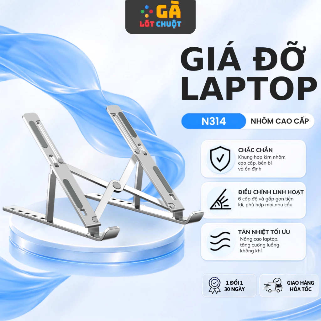 Giá đỡ laptop hợp kim nhôm tản nhiệt siêu bền, kệ kê Laptop gấp gọn bỏ túi nâng hạ đa góc độ cho văn phòng/gaming