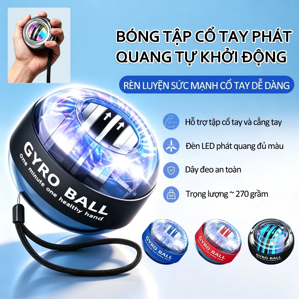 Bóng Tập Cổ Tay Phát Quang Tự Khởi Động-Bóng power ball rèn luyện cẳng tay tăng lực nắm tay, có đèn LED đổi màu.