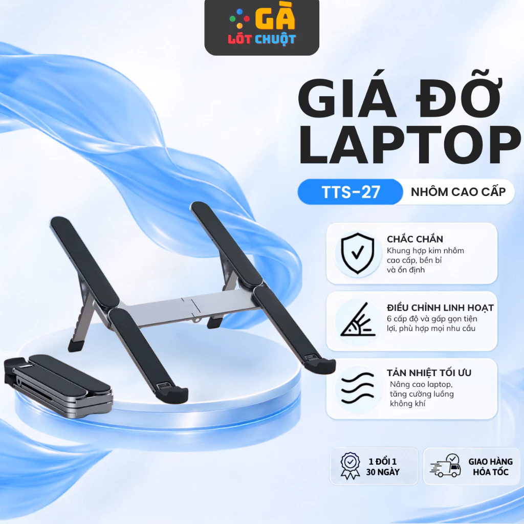 Giá đỡ laptop 16/17 inch có nhiều cấp  độ nâng, Gấp Gọn, Hợp Kim Nhôm  Bền, Tản Nhiệt Tốt, Dễ Mang Theo