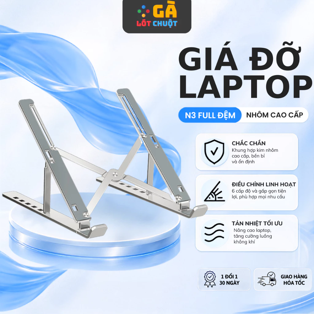 Giá đỡ laptop nhôm, Kệ kê laptop bề mặt full đệm tăng khả năng bám và chống chày laptop,macbook,máy tính bảng