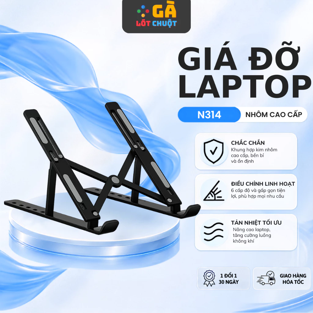 Giá đỡ laptop 14/15/16/17 inch bằng hợp kim nhôm gấp gọn, điều chỉnh nhiều cấp độ phù hợp cho Laptop