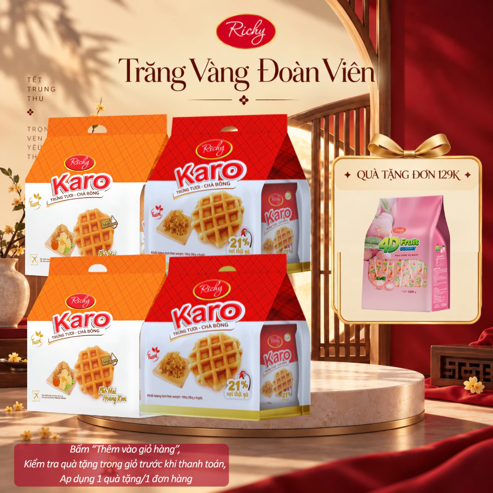 [HOẢ TỐC HN] [Quà Tặng Đơn 129k] Combo 4 Túi-Tổng 24 chiếc Bánh Tươi Richy KARO (26g * 6 chiếc/ túi)