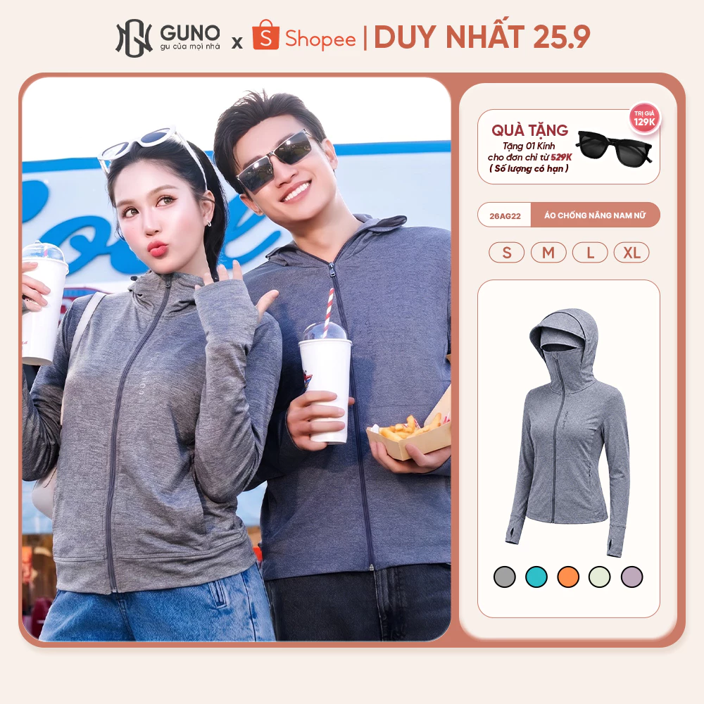 Áo Chống Nắng Nam Tre Thơm 2 Lớp GUNO Chống Tia UV Thoáng Khí Mũ Rộng Vành Che Trán 26AG22/AB23