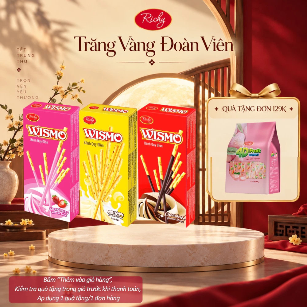 [HỎA TỐC HN] [Quà Tặng Đơn 129k] Bánh Que Giòn Richy Wismo Hộp 22g Đủ Vị: Bơ Trứng, Dâu & Socola