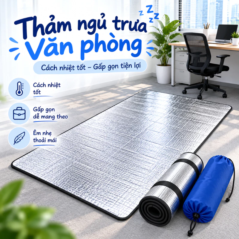 Tấm Bạc Cách Nhiệt Trải Sàn Gấp Gọn, Thảm Ngủ Trưa Văn Phòng Mang Đi Du Lịch Dã Ngoại 1x2m 2x2m