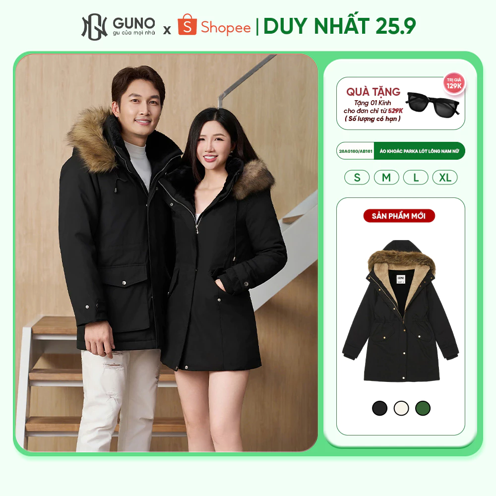Áo Khoác Parka Nam Nữ GUNO Dư Xịn Lót Lông Cao Cấp Có Mũ Siêu Ấm Áo Khoác Mùa Đông 26AG160/AB161