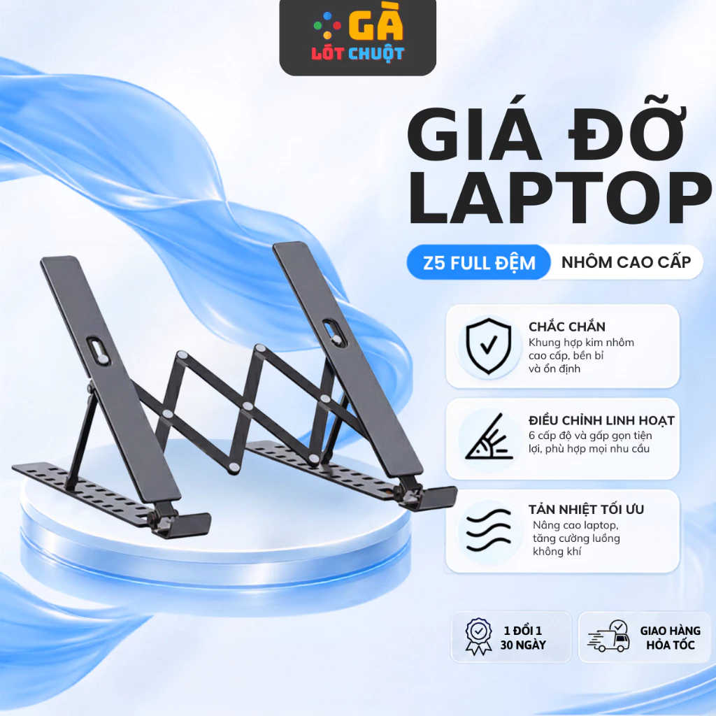 Giá đỡ laptop size 17/18 inch gấp gọn điều chỉnh 10 cấp độ tuỳ thích, phù hợp cho macbook, Laptop