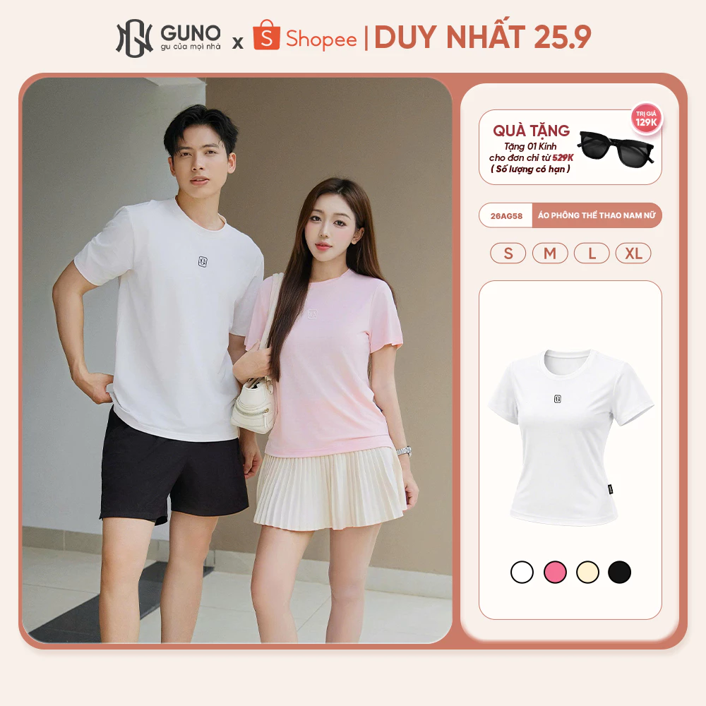 Áo Phông Thể Thao Nam Nữ GUNO Cao Cấp Cotton Thông Hơi Co Dãn Thoáng Mát Logo Thêu 26AG58/AB65