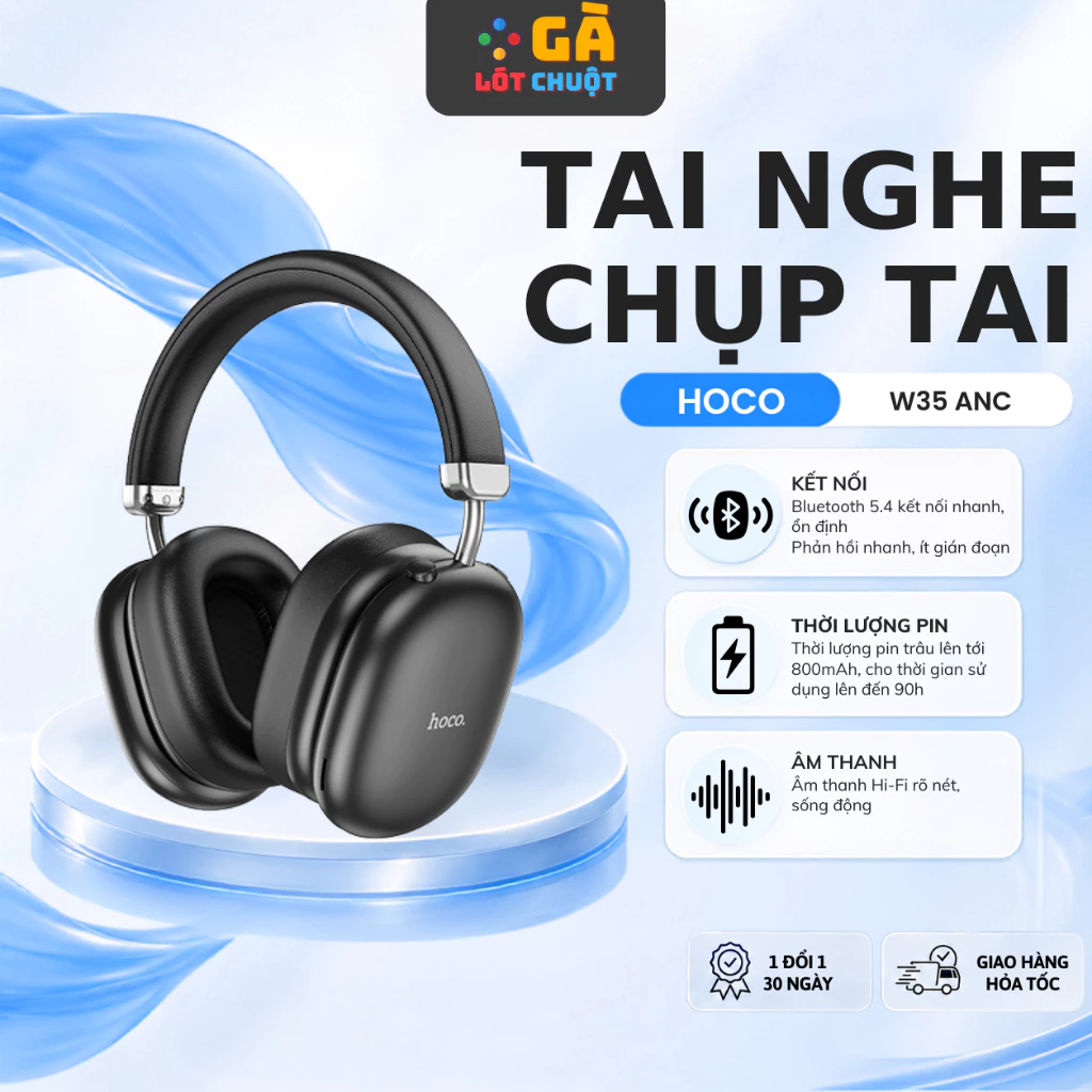 Tai nghe chụp bluetooth 5.4 W35 ANC phiên bản cao cấp chống ồn Hoco. chính hãng thời lượng pin lên đến 90h
