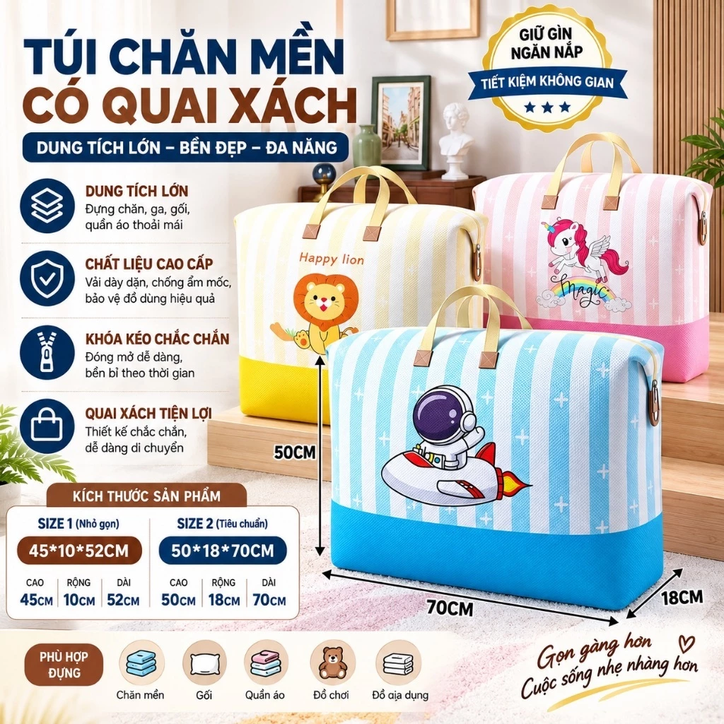 Túi Đựng Quần Áo Có Tay Xách Túi Đựng Chăn Mền Tránh Bụi Bẩn Ẩm Mốc Túi Đựng Du Lịch Gấp Gọn Tiện Lợi Vải Không Dệt