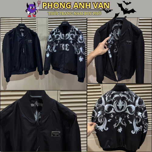 Áo Khoác Gío Nam Đonche 2 Mặt In Hoa Văn 3D Cực Nét - Áo Khoác Bomber Nam Nữ Cao Cấp