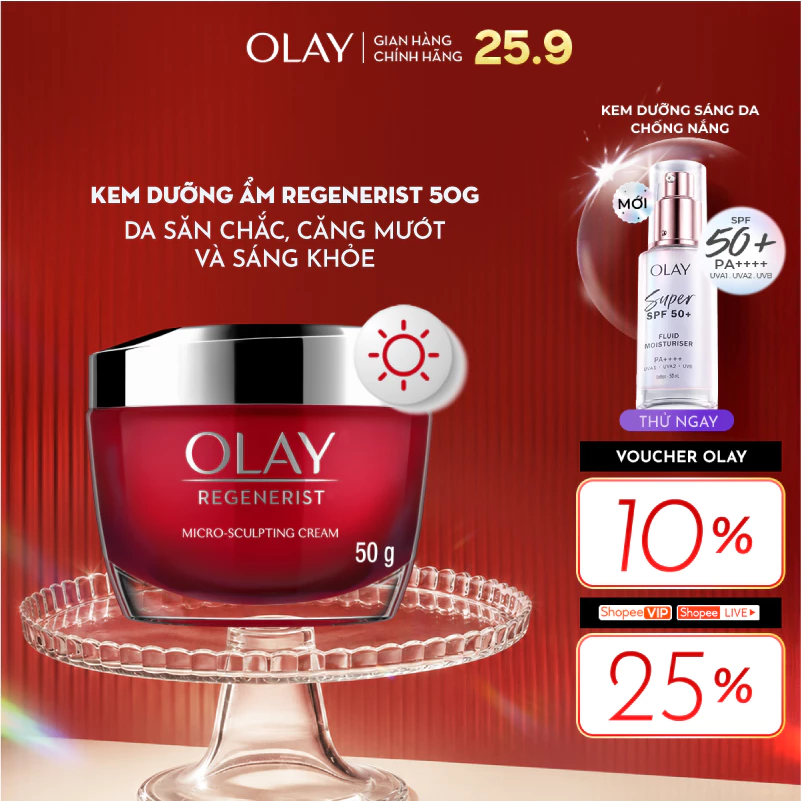 Kem Dưỡng Ẩm OLAY REGENERIST Ban Ngày Căng Mướt, Sáng Khỏe & Phục Hồi Dấu Hiệu Lão Hóa 50G