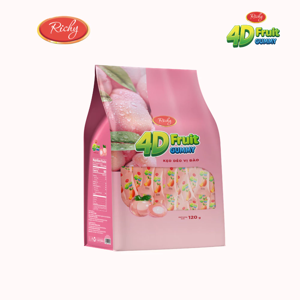 Hộp/Túi Kẹo Dẻo Vị Trái Cây Richy 4D Fruit Gummy Vị Xoài & Đào