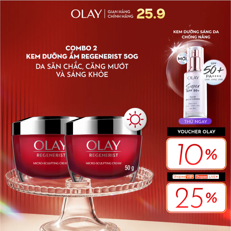Bộ Kem Dưỡng Ẩm OLAY REGENERIST Ban Ngày Căng Mướt, Sáng Khỏe & Phục Hồi Dấu Hiệu Lão Hóa 50GX2
