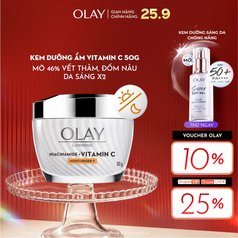 Kem Dưỡng Ẩm OLAY LUMINOUS NIACINAMIDE + VITAMIN C 50G Mờ Vết Thâm, Đốm Nâu, Dưỡng Sáng Da