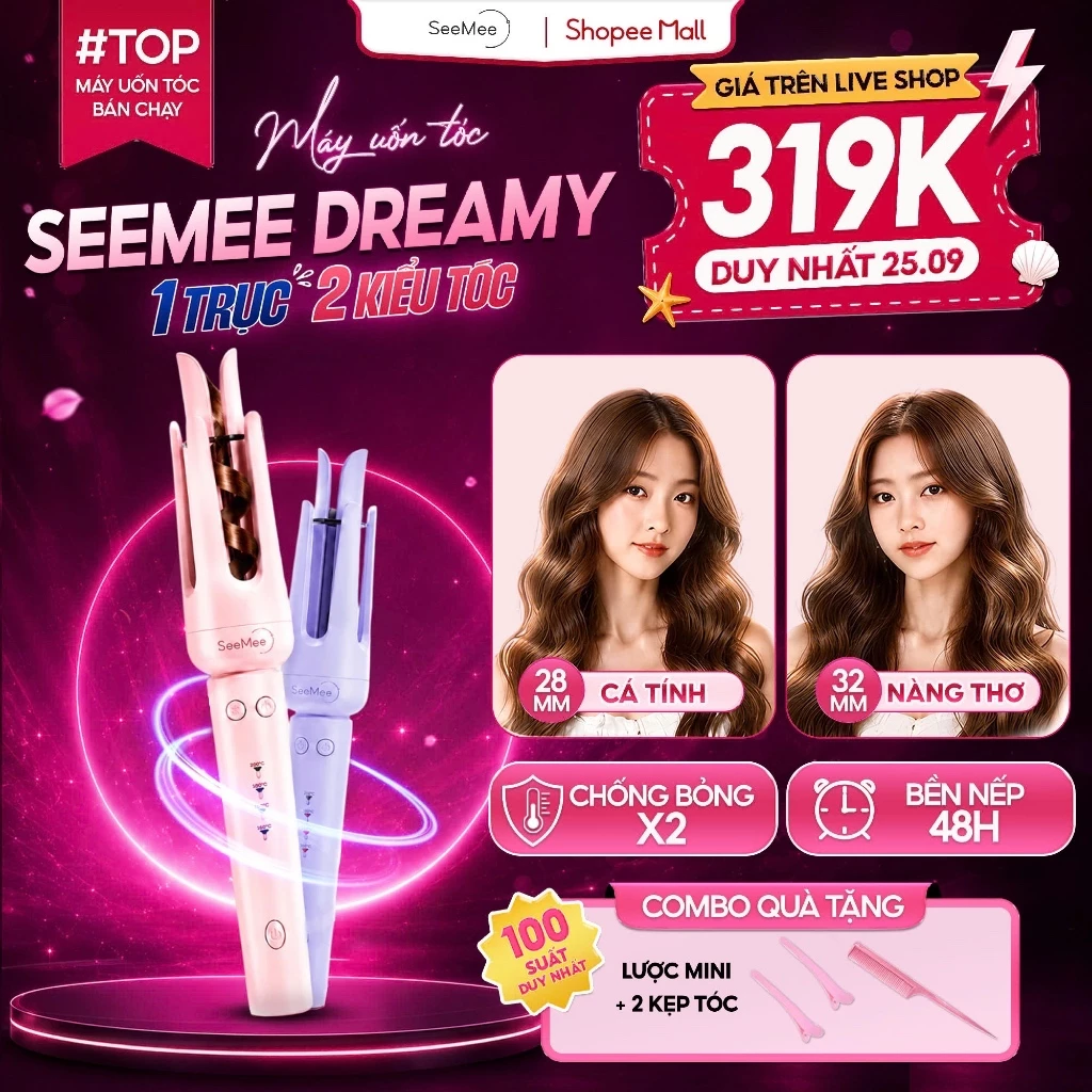 [GIÁ 300K LIVE SHOPEE OUTLET] Máy uốn tóc tự động SeeMee trục đa năng uốn 28-32mm chất liệu gốm sứ SVIP