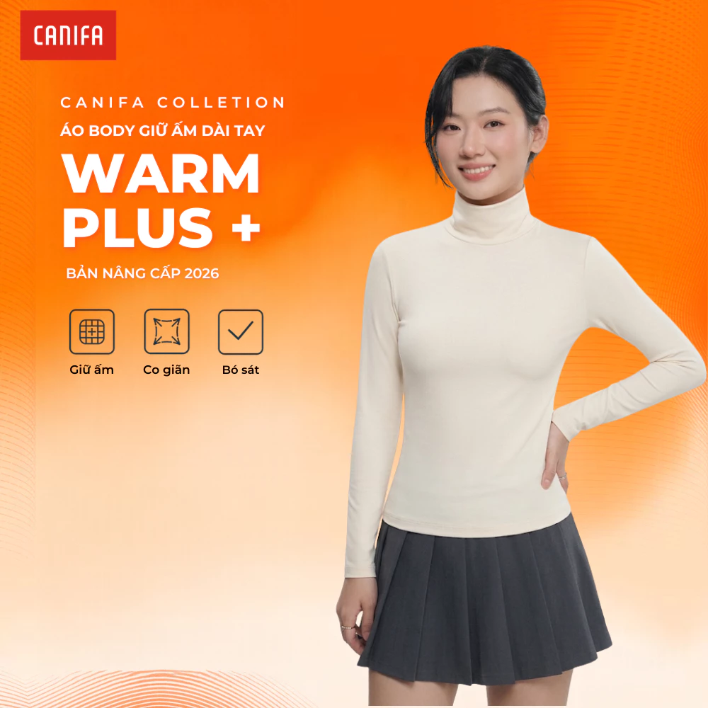 Áo body dài tay nữ cổ áo CANIFA giữ ấm phom slimfit co giãn 6IT26W011