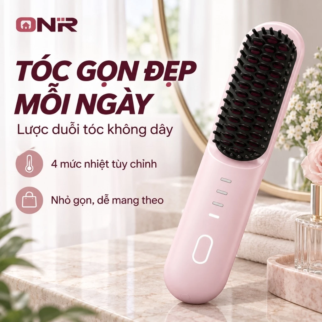 Lược Duỗi Tóc ONR Mini Không Dây, Pin 4000mAh, Sạc Type-C, 4 Mức Nhiệt 140–200°C, Tạo Kiểu Tóc