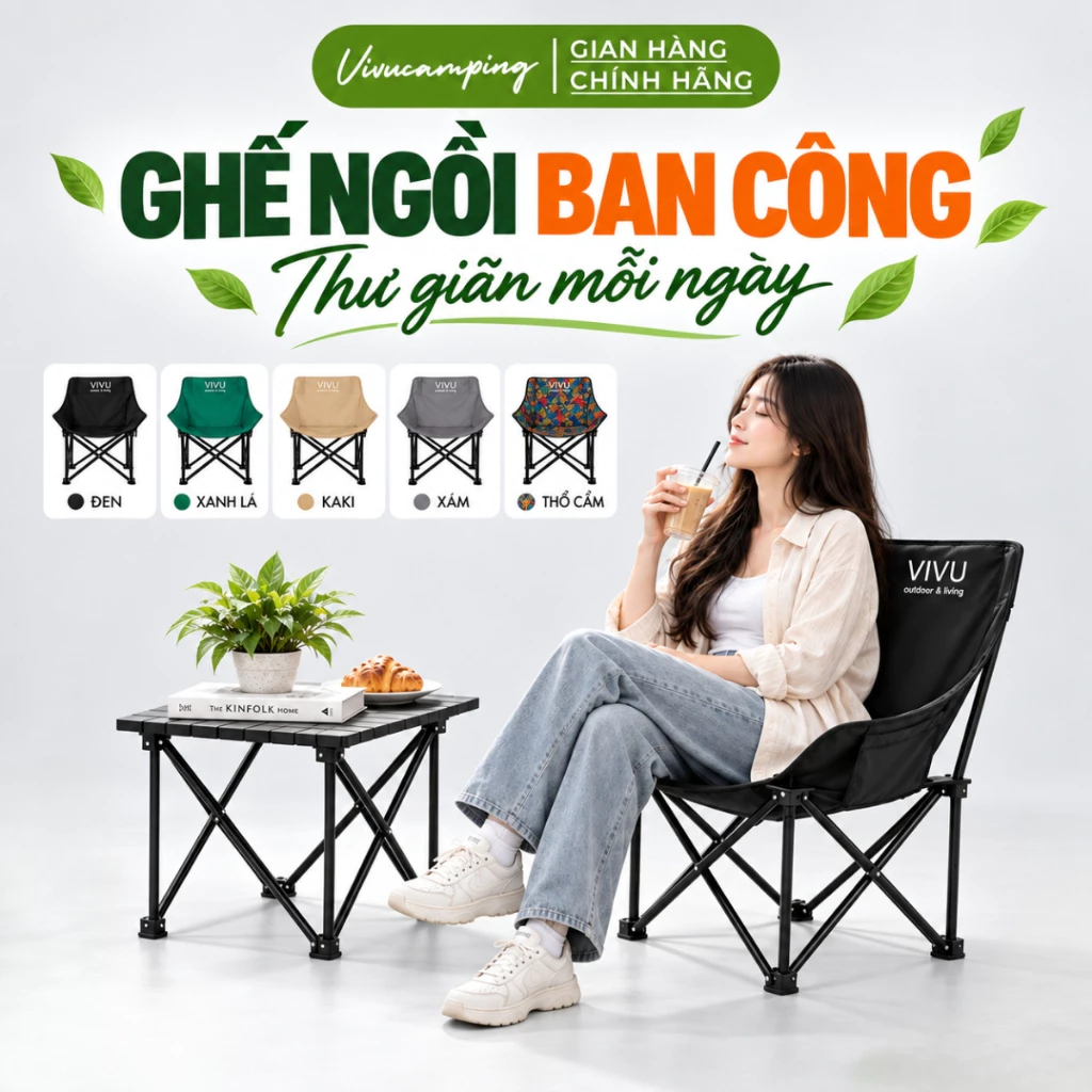 Ghế Gấp Gọn Ngồi Ban Công Thư Giãn, Ghế Ngồi Sân Vườn Vivu Outdoor, Ghế Mặt Trăng Tiện Lợi Dùng Cho Trẻ Em Và Người Lớn