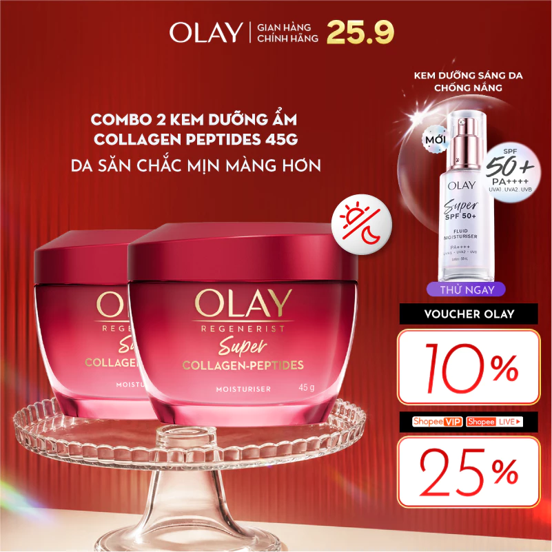 [MỚI] Combo 2: Kem Dưỡng Ẩm OLAY Super Collagen Peptides Giúp Cải Thiện 5 Dấu Hiệu Lão Hóa Phức Tạp 45Gx2