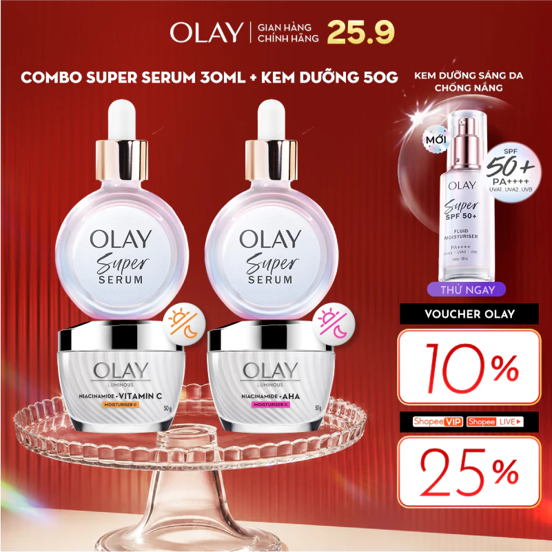 [LS] Combo 2 Super Serum OLAY 5 Dưỡng Chất Trong 1 30ml Và Kem Dưỡng Ẩm OLAY LUMINOUS NIACINAMIDE + VITAMIN C 50G