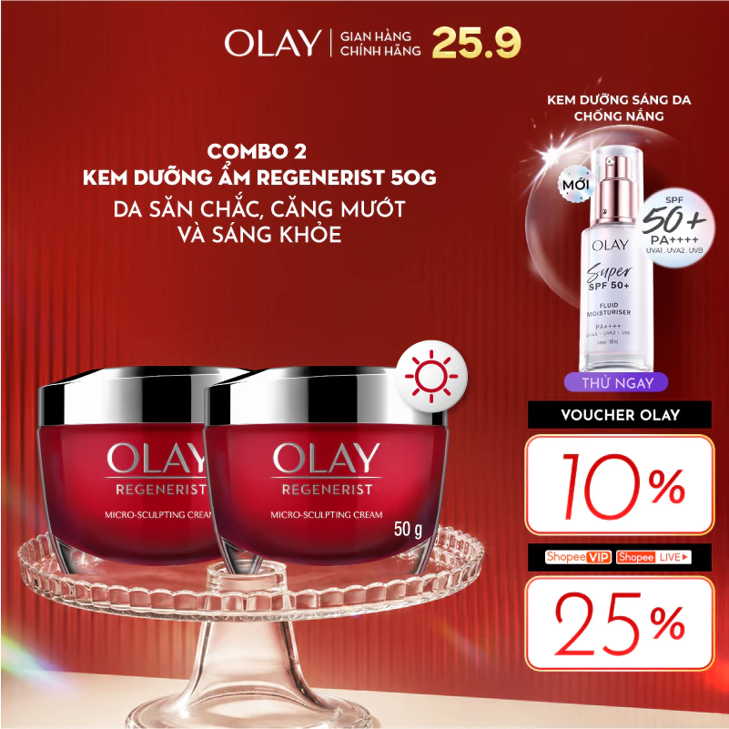 [LS] Combo Kem Dưỡng Ẩm OLAY REGENERIST Ban Ngày Căng Mướt, Sáng Khỏe & Phục Hồi Dấu Hiệu Lão Hóa 50GX2