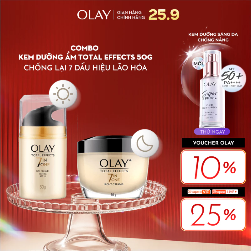 [LS] Combo Kem Dưỡng OLAY TOTAL EFFECTS Ngày & Đêm Phục Hồi & Ngăn 7 Dấu Hiệu Lão Hóa 50G X2