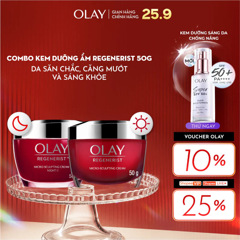 [LS] Combo Kem Dưỡng Ẩm OLAY REGENERIST Ngày & Đêm Căng Mướt, Sáng Khỏe & Phục Hồi Dấu Hiệu Lão Hóa 50GX2