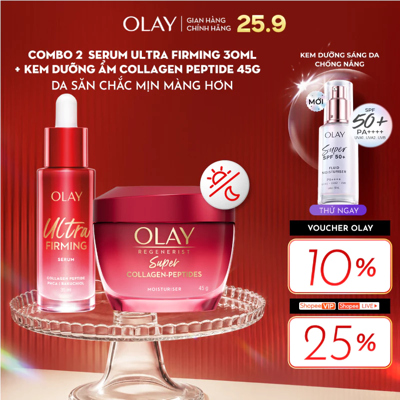 [LS] Combo Kem Dưỡng Ẩm OLAY Super Collagen Peptides 45G + Serum OLAY Ultra Firming Giúp Da Săn Chắc 30ML