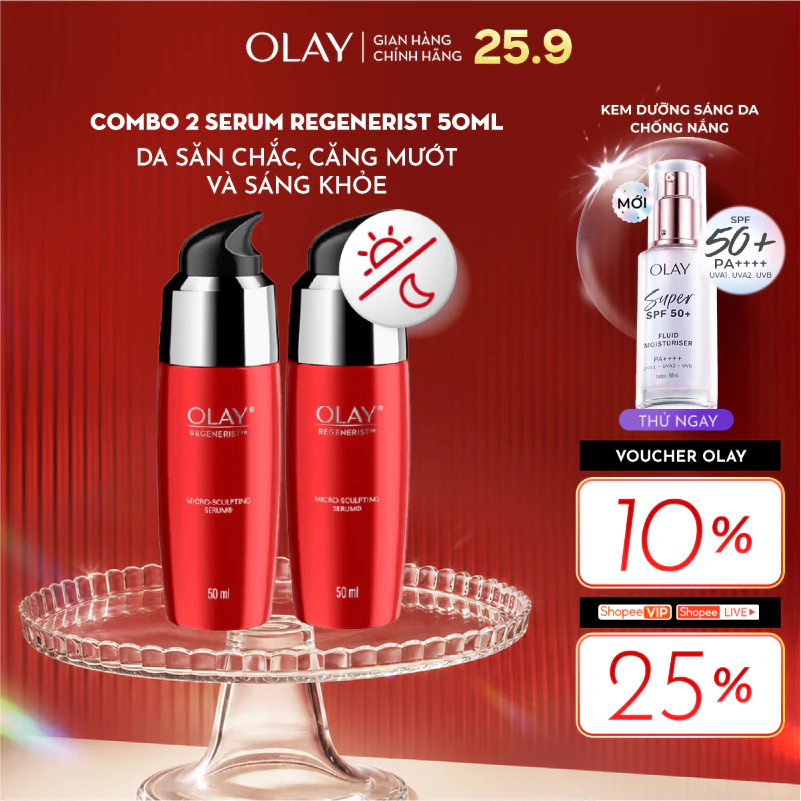 [LS] Combo 2 Serum OLAY REGENERIST Căng Mướt, Sáng Khỏe & Phục Hồi Dấu Hiệu Lão Hóa 50ML X2