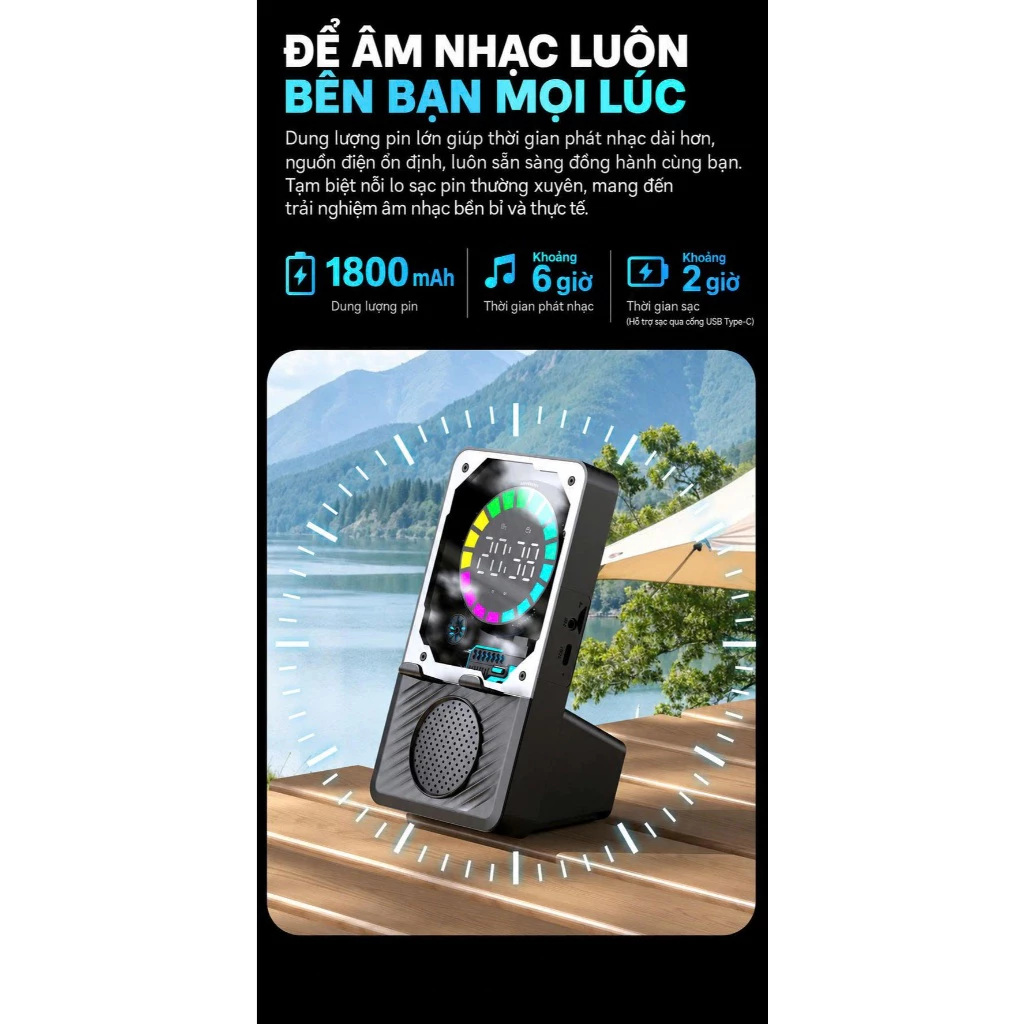 Loa Bluetooth Cảm Ứng Đồng Hồ V17 Đổi Màu LED RGB, Khuếch Đại Âm Thanh Siêu Hay, Tự Động Kết Nối