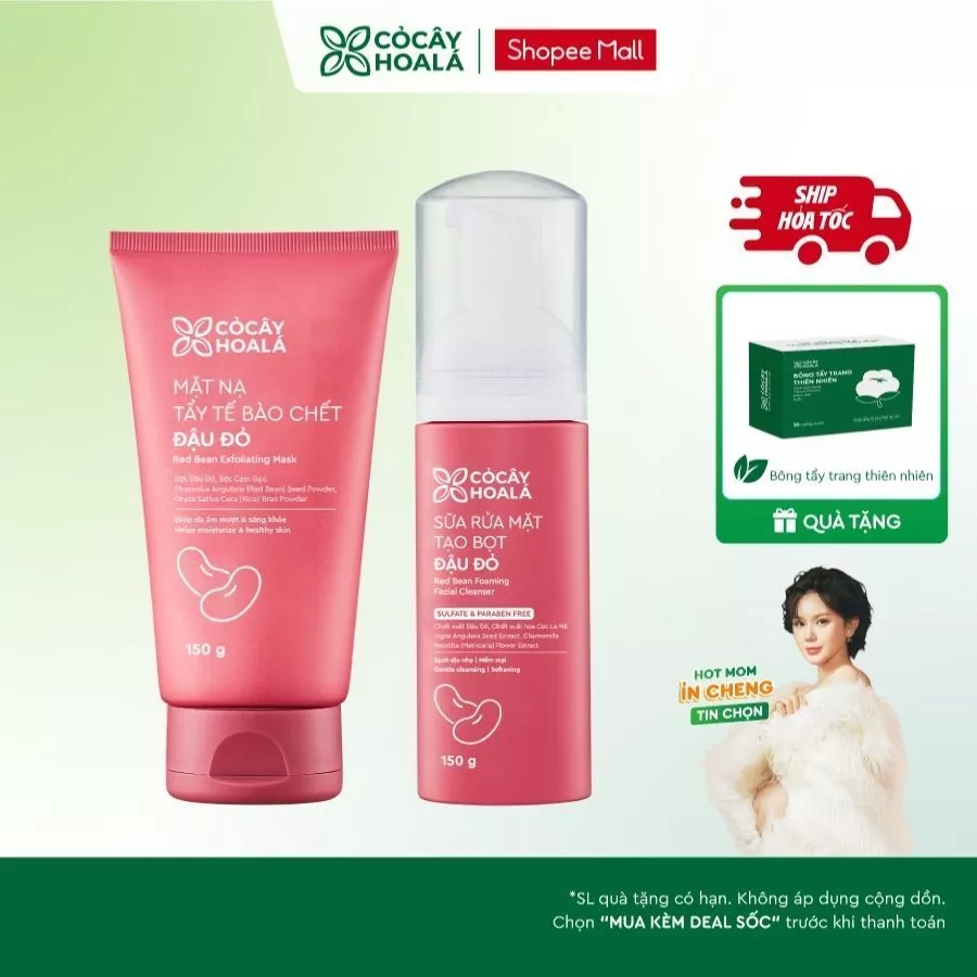 [HỎA TỐC] Combo Sữa Rửa Mặt, Toner, Tẩy Tế Bào Chết Đậu Đỏ Làm Sạch Dưỡng Sáng Da