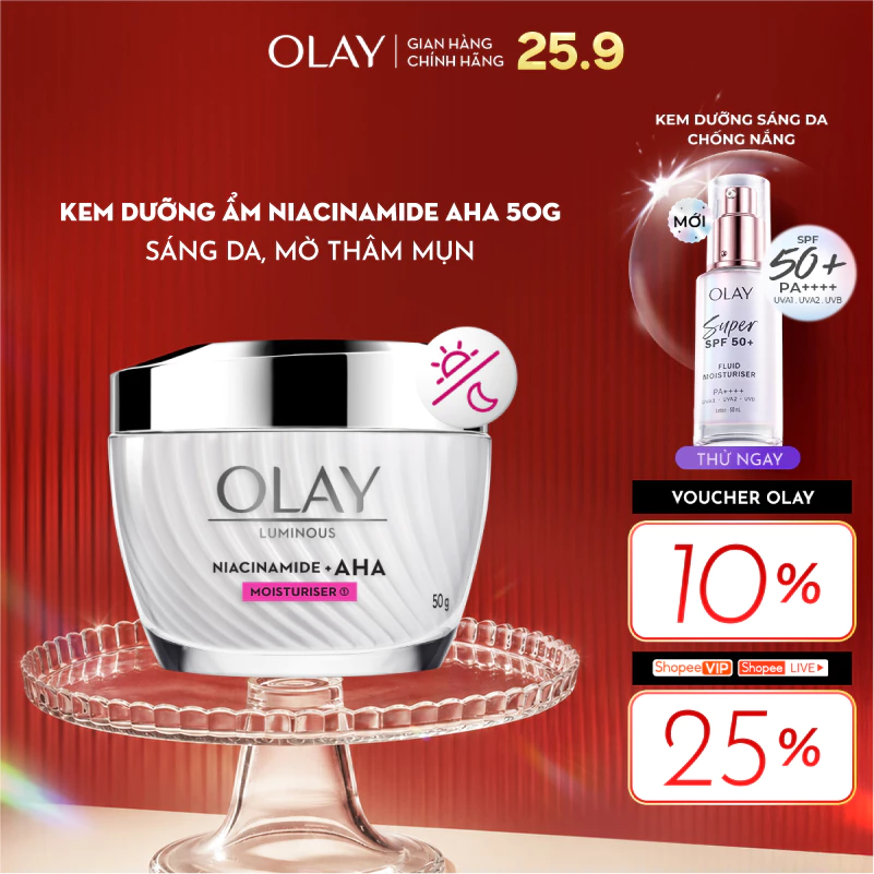[LS] Kem Dưỡng Ẩm OLAY LUMINOUS NIACINAMIDE AHA Sáng Da, Mờ Thâm Mụn 50G