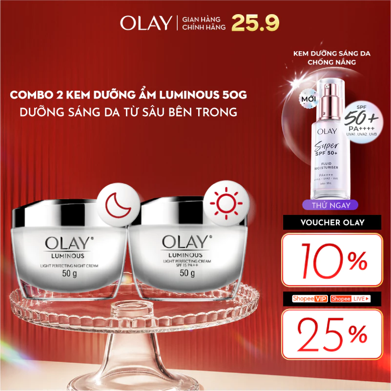 [LS] Combo 2: Kem Dưỡng Ẩm OLAY LUMINOUS Ngày & Đêm Dưỡng Sáng Da 50G X2