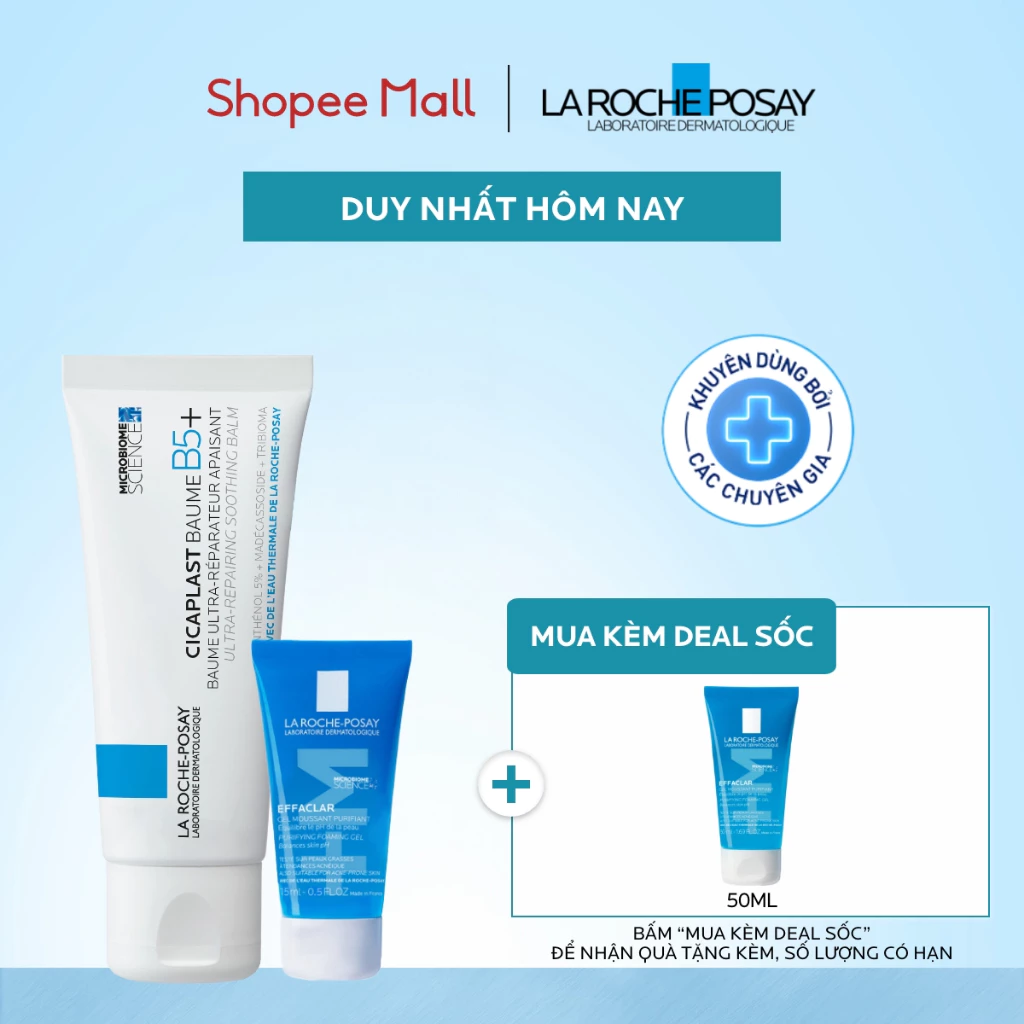 [FS] Bộ đôi dưỡng ẩm phục hồi Cicaplast Baume B5+ 40ml & sữa rửa mặt làm sạch La Roche-Posay 15ml