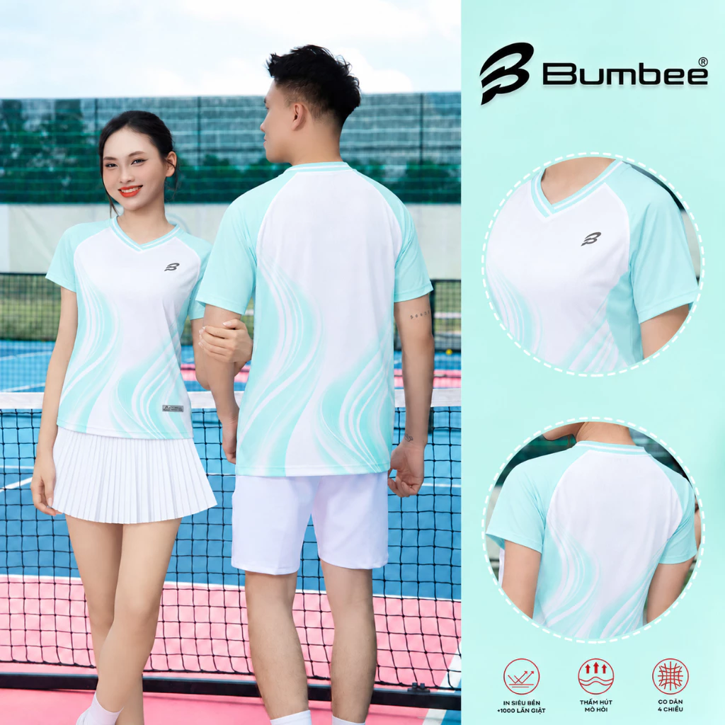 Áo thể thao nam nữ Bumbee Premium xanh mint pastel, công nghệ vải mát lạnh khô nhanh, áo cầu lông thi đấu cao cấp (2268