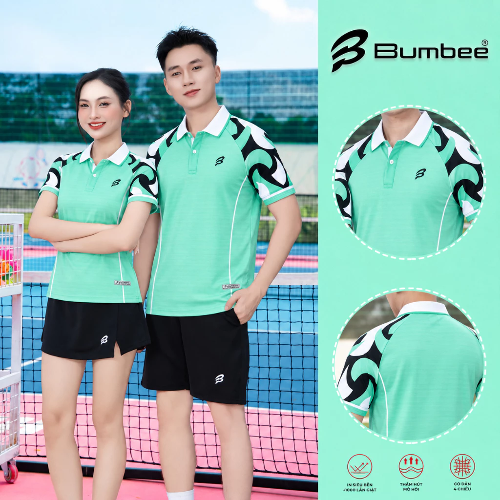 Áo Thể Thao Bumbee Nam Nữ – Áo Cầu Lông Pickleball Co Giãn 4 Chiều, Thoáng Mát Thấm Hút Mồ Hôi (8826 xanh lá)