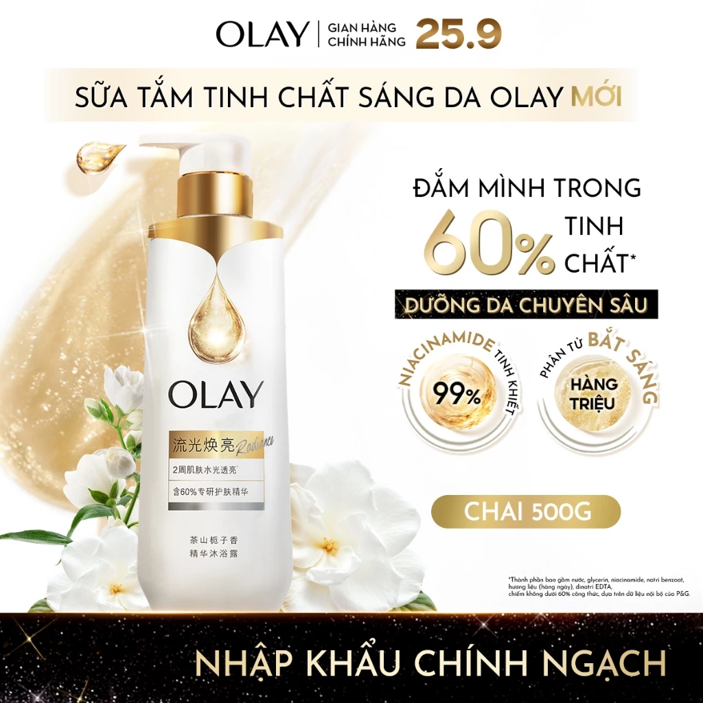 [MỚI] Sữa Tắm Sáng Da OLAY B3, Dưỡng Sáng Căng Bóng, Hương Hoa Dành Dành Kiêu Sa Chai 500G