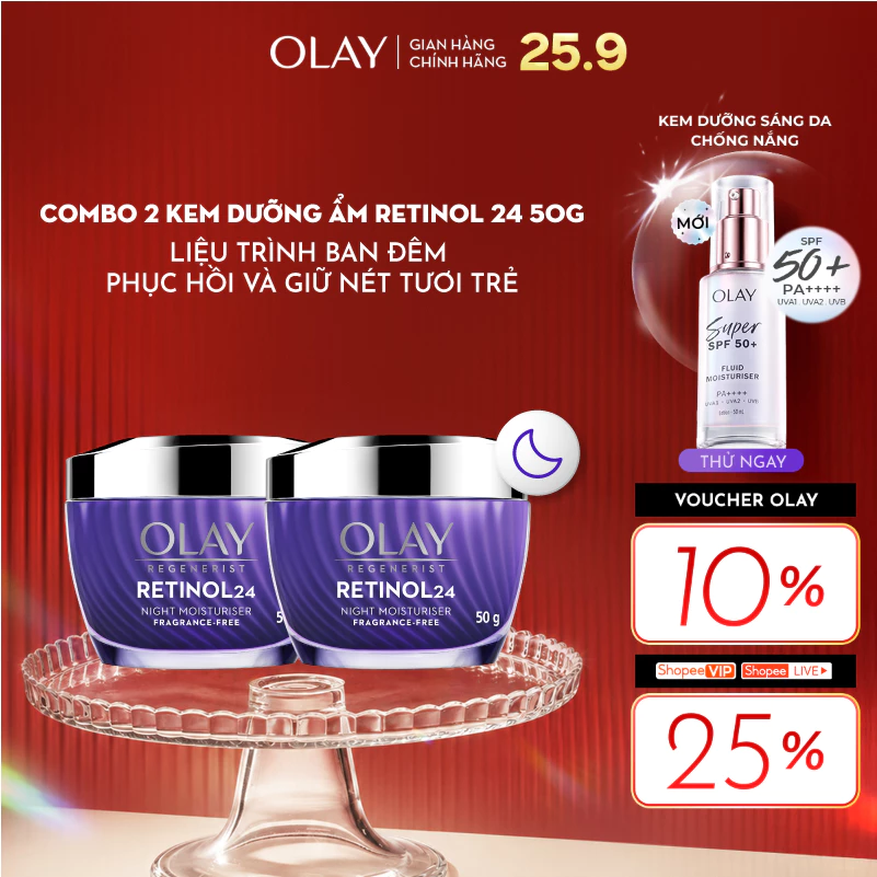 [LS] Combo 2: Kem Dưỡng Ẩm Ban Đêm OLAY RETINOL24 Giúp Mờ Nếp Nhăn 50GX2