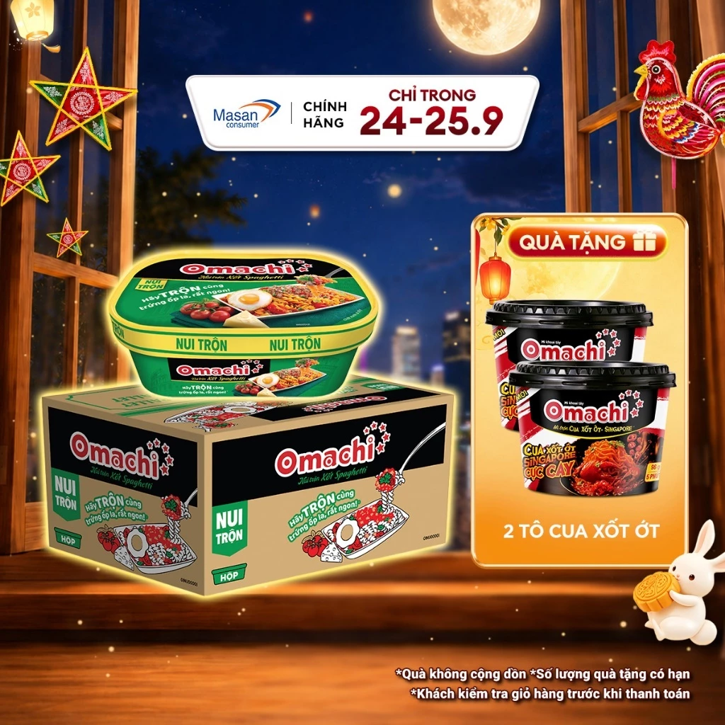 Thùng Omachi Nui trộn xốt Spaghetti 12 hộp x 87g