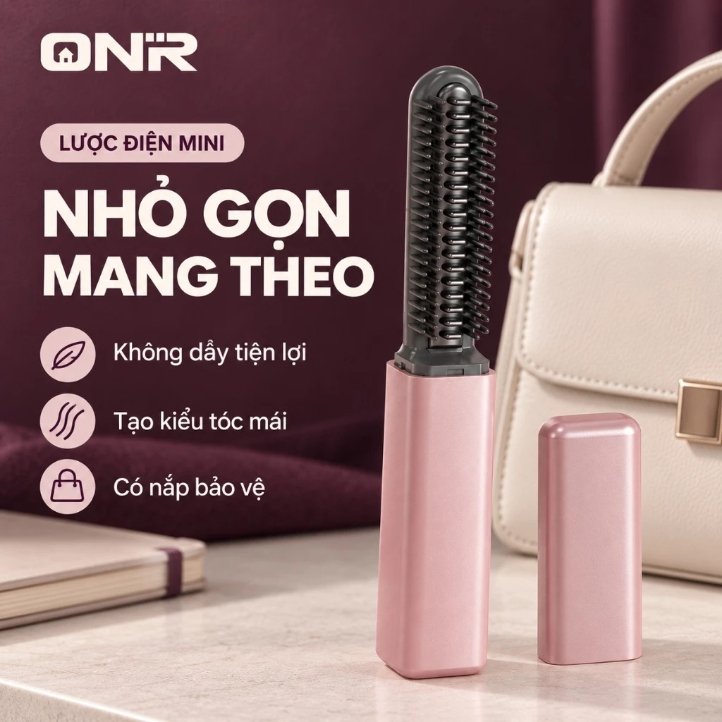Lược Uốn Tóc ONR Mini Không Dây, Tạo Kiểu Tóc Mái, Làm Phồng Chân Tóc, Sạc Type-C, 180°C