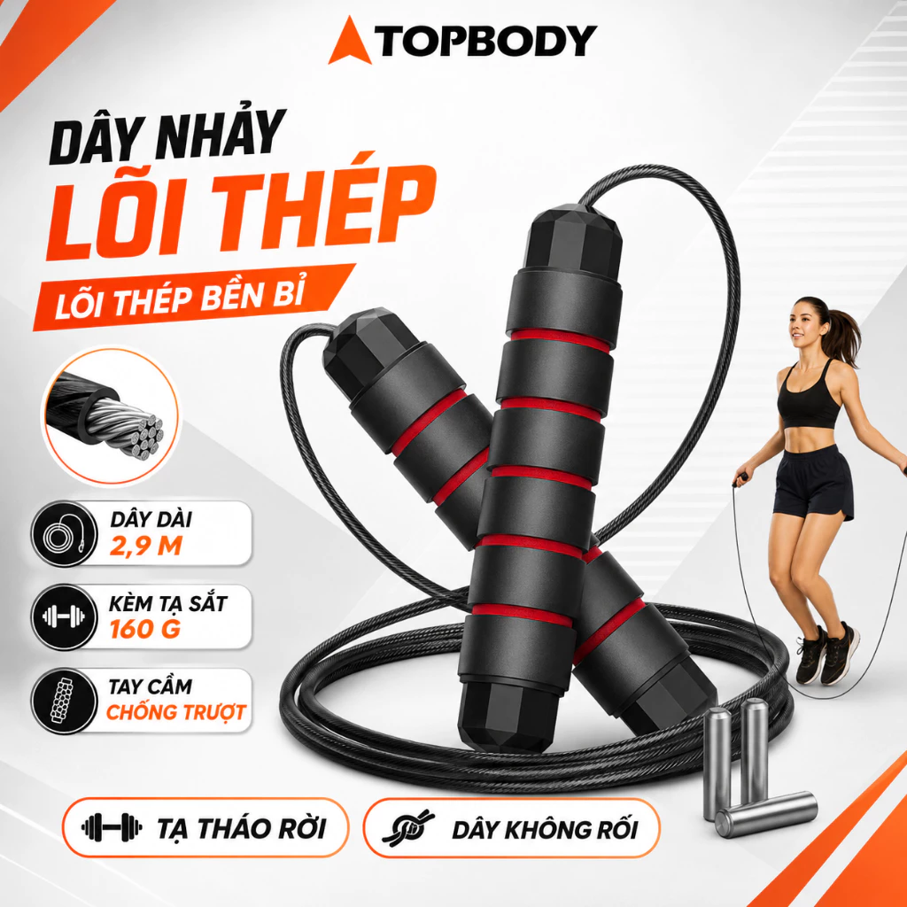 Dây nhảy thể lực đàn hồi, không dây có điều chỉnh, hỗ trợ luyện tập thể dục, thể thao tiện lợi tại nhà DNHAY03
